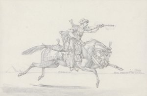 Bir tabanca ateşleyen bir Charge Memluke (kağıt üzerinde grafit ve kırmızı tebeşir) by Henry Thomas Alken