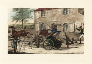 İngiliz beyler iki atlı bir gişeden atlamaya çalışıyorlar. by Henry Thomas Alken