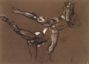 Çıplak Bir Kadının İki Çalışması (kağıt üzerinde tebeşir) by Henry Tonks