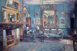 Dante Gabriel Rossetti oturma odasında Henry Treffry Dunn (1838-1899) tarafından Theodore Watts-Dunton