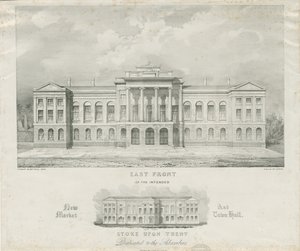 Stoke-upon-Trent - Amaçlanan yeni Pazar ve Belediye Binası: litografi, nd [c 1834] by Henry Ward