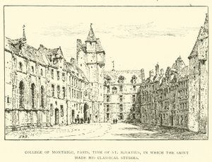 Montaigu Koleji, Paris, azizin klasik çalışmalarını yaptığı St Ignatius zamanı (gravür) by Henry William Brewer