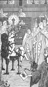 Bir şeytan çıkarma töreninin tasviri Jules Bois'in “Satanism and Magic” adlı eserinden Henry de Malvost'un çizimi 1895 Özel koleksiyon by Henry de Malvost