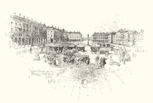 Covent Garden, St Paul Kilisesi Portikosundan, Londra, 1749 (lito) by Herbert (after) Railton