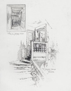 İngiliz yazar Samuel Johnson'ın odası ve merdiveni, Pembroke College, Oxford (litho) by Herbert (after) Railton