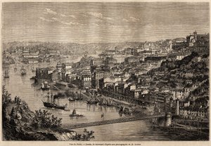 Olivier Merson'un 1857'de Portekiz'in kuzey eyaletlerine yaptığı yolculuğunu göstermek için Catenacci tarafından çizilen Porto manzarası. “Le tour du monde” 1861'de gravür. Selva'nın koleksiyonu. by Hercule (after) Catenacci