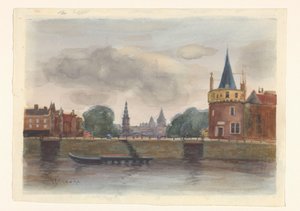 Amsterdam'daki Schreierstoren'in görünümü by Herman Eduard Knaake (signed by artist)