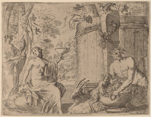 Büyük Bir Kazanın Önünde İki Peri ve Bir Satyr by Herman van Swanevelt