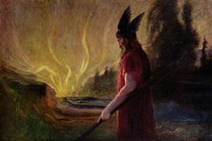 Alevler yükselirken Odin ayrılıyor, 1909