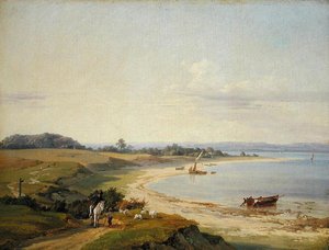 Kıyı Manzarası (gemiye serilmiş kağıt üzerine yağlı boya) by Hermann Soltau
