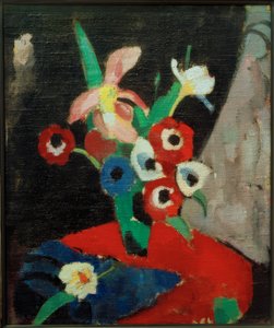 Siyah bir zemin üzerine çiçeklerle natürmort II by Hermann Stenner
