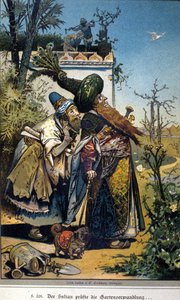 Jacob (1785-1863) ve Wilhelm (1786-1859) Grimm kardeşlerin hikayesi için Vogel çizimi: “Eski Sultan” by Hermann Vogel