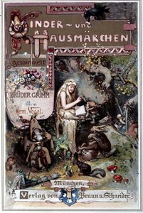 Kinder und hausmarchen (Çocukluk ve ev hikayesi) 1812: Grimm Kardeşlerin masalları. Pamuk Prenses'i tasvir eden 1894'ten Hermann Vogel'in kapağı.