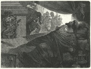 Pontus Kralı Mithridates VI, zehir içerek intihar girişiminde bulunur, MÖ 63. by Hermann Vogel