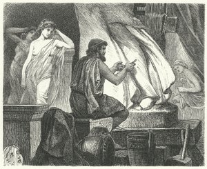 Atinalı heykeltıraş Praxiteles'in stüdyosu by Hermann Vogel