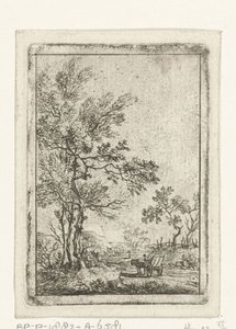 Yüksek ağaçlar, bir at ve araba ile manzara by Hermanus Fock
