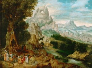 Vaftizci Yahya Vaazı ile Manzara - Vaftizci Yahya Vaazı ile Manzara, Herri met de Bles (Henri Bles) (1510-1550). Ahşap üzerine yağlı boya, yaklaşık 1535-1540. Boyut: 29x39cm. Sanat Tarihi Müzesi, Viyana
