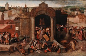 Mesih, Tüccarları Tapınaktan Sürerken, c.1570-5 (panelde yağlı boya) by Hieronymus (follower of) Bosch