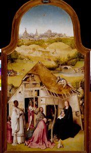 Epifani üçlüsünün Magi Merkez panelinin hayranlığı. Hieronymus Van Aeken (Aken) ve Jerome Bosch (1450-1516) tarafından yapılan resim. 1510-1511. karartmak 138x72 cm Madrid. Prado Müzesi. by Hieronymus Bosch