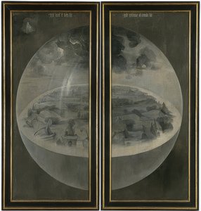 Dünyevi zevklerin bahçesi. Üç Parçalı, geri: Yaratılış. 1500-05 civarında by Hieronymus Bosch