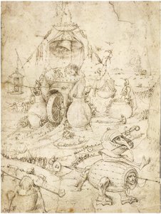 Infernal Landscape par Bosch, Hieronymus (c. 1450-1516). Kalem, kağıt üzerine kahverengi Hint mürekkebi, c. 1500, Özel Koleksiyon by Hieronymus Bosch