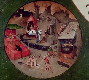 Yedi Ölümcül Günah ve Son Dört Şey Masası, Cehennem detayı, c.1480 (panelde yağlı boya) by Hieronymus Bosch