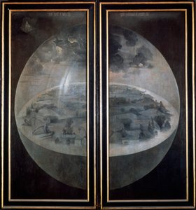 Dünyanın Yaratılışı, üç parçanın kapalı kapıları Dünyevi Zevkler Bahçesi, c1500 by Hieronymus Bosch
