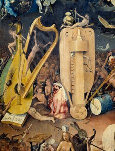 Hieronymus Van Aeken (Aken) ve Jerome Bosch (1450-1516) tarafından yazılan “Karasal Lezzet Bahçesi” triptiğinin sağ kısmındaki Cehennem Detayı by Hieronymus Bosch