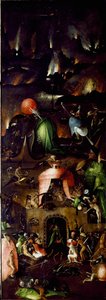 Son Yargının Triptik: Cehennemi temsil eden sağ panel. Ahşap üzerine resim Hieronymus Van Aeken (Aken) ve Jerome Bosch (1450-1516) 1504 dolaylarında Güneş. 167,5x60 cm Viyana, Güzel Sanatlar Akademisi tarihinin resim galerisi by Hieronymus Bosch