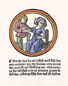 Bir kadın kanıyor. Hyeronimus Braunschweig tarafından “Buch de Surgery”den alınan ksilografi. Strazburg 1497 by Hieronymus Brunschwig