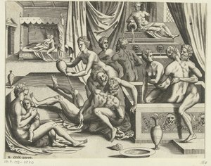 Erkekler ve kadınlar banyo by Hieronymus Cock
