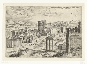 Gezicht op het Roma Forumu ædibvs ve çeşitli bitişik vininis ile Kolezyum