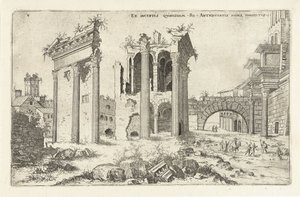 Gezicht op het Forum van Nerva (Nesne üzerindeki başlık) Romeinse harabeleri (dizi adı) by Hieronymus Cock