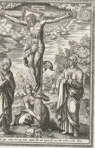 Meryem, Vaftizci Yahya ve Mecdelli Meryem ile Çarmıha Gerilme by Hieronymus Cock