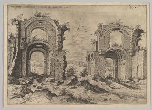 Diocletianus Hamamlarının İkinci Görünümü, Roma Harabeleri setinden, 1550. by Hieronymus Cock