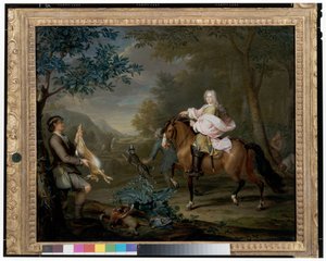 Geniş Bir Manzarada Avcılarla Birlikte At Sırtındaki Bir Beyefendi by Hieronymus van der Mij