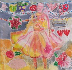 Kalpli ve Çiçekli Peri, 2006 (ipek üzerine boyalar) by Hilary Simon
