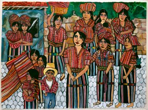 Guatemalen Kızları, Solola, 2023 (kağıt üzerine suluboya) by Hilary Simon