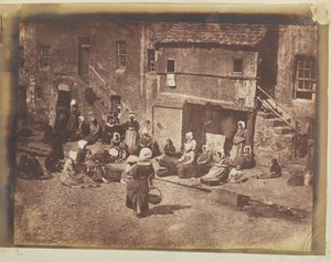[Fishergate, St Andrews, Kadınlar ve Çocuklar Hatlara Yem Atıyor] by Hill and Adamson