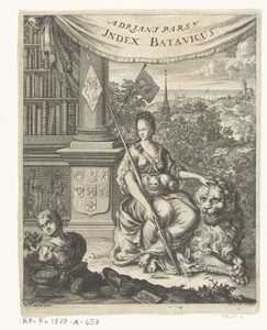Index Batavicus için başlık sayfası veya Batavise ve Hollandalı yazarların İsim rulosu Index Batavicus (nesne üzerindeki başlık) by Hillebrand van der Aa