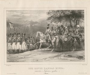 Prens, Mareşal Abbas Mirza 1789-1833, piyade alayını teftiş ediyor, 1835