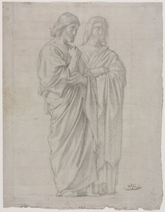 İki Ayakta Figür (Havarilerin Misyonu'nun Sol Bölümü Çalışması) by Hippolyte Jean Flandrin