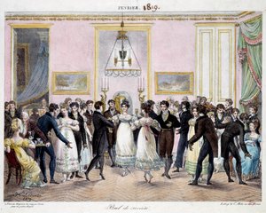 Paris'te boya kalemi Conte mağazasında Societe balosu, Şubat 1819'da place du palais royal Hippolyte Lecomte (1781-1857) 1819 tarafından litografi. Paris, Musee Carnavalet by Hippolyte Lecomte
