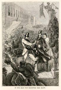 Eğer Fix darbeyi almasaydı, Jules Verne (1828-1905) tarafından yazılan Seksen Günde Devri Alemden Henri-Théophile Hildebrand (1824-97), 1873 by Hippolyte Leon after Benett