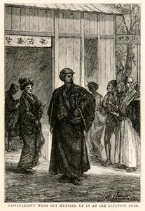 Passepartout eski bir Japon cübbesi içinde boğuk çıktı, Jules Verne (1828-1905) tarafından Seksen Günde Devri Alem