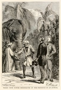 Orada kendilerini Adolphe François Pannemaker (1822-1900), 1873 tarafından oyulmuş Jules Verne (1828-1905) tarafından Seksen Günde Devri Alem
