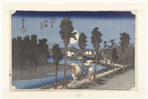 Numazu in de avondschemering Numazu tasogare no zu (nesne üzerinde başlık) De 53 istasyon van de Tokaido (dizi başlığı) Tokaido gojusan tsugi no uchi (nesne üzerinde dizi başlığı) by Hiroshige (I) , Utagawa