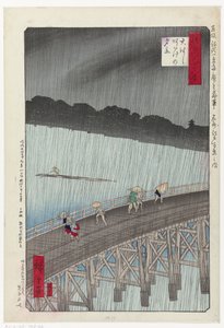 Atake Ohashi'deki büyük köprüde beklenmeyen yağmur Atake no yudachi (nesnede başlık) Edo'da 48 yüz seçimi (dizi başlığı) Senshutsu Edo yonjuhakkei (nesnede dizi başlığı) by Hiroshige (I) , Utagawa
