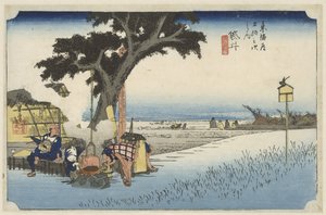 Theehuis in de buitenlucht in Fukuroi Fukuroi, dechaya no zu (nesne üzerindeki başlık) De 53 istasyon van de Tokaido (dizi başlığı) Tokaido gojusan tsugi no uchi (dizi adı) by Hiroshige (I) , Utagawa