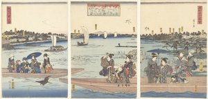 Sumida Nehri üzerindeki feribotlar Sumidagawa watashi no zu (nesne üzerindeki başlık) Doğu Başkentinin Ünlü Manzaraları (dizi başlığı) Toto meisho zue (nesne üzerinde dizi başlığı) by Hiroshige (I) , Utagawa